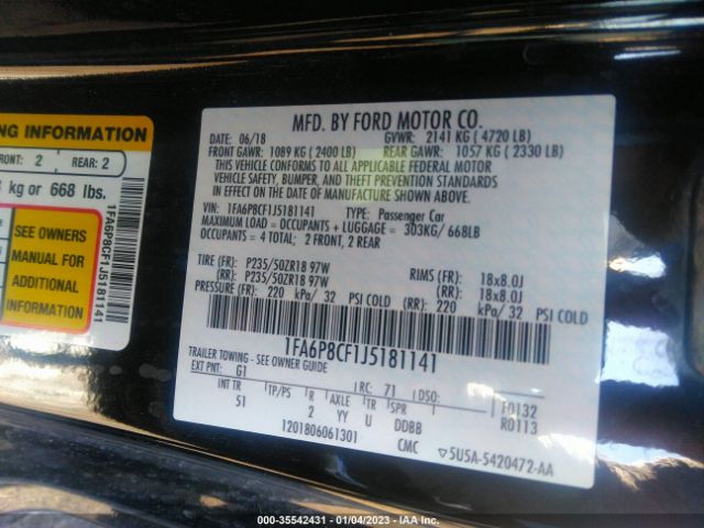 1FA6P8CF1J5181141 Ford Mustang Gt Premium