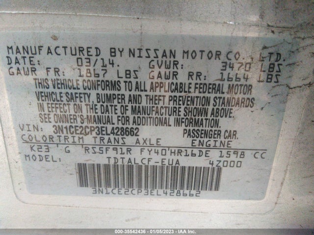 2014 NISSAN VERSA NOTE S VIN: 3N1CE2CP3EL428662
