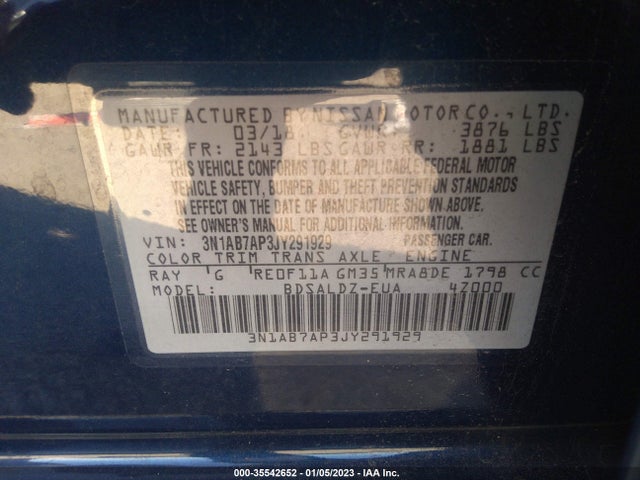2018 Nissan Sentra, VIN: 3N1AB7AP3JY291929