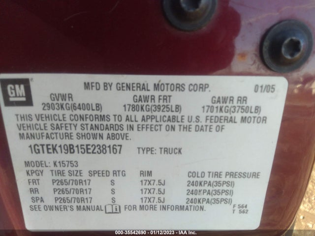 GMC Sierra 1500 Slt 2005 1GTEK19B15E238167 Image 11
