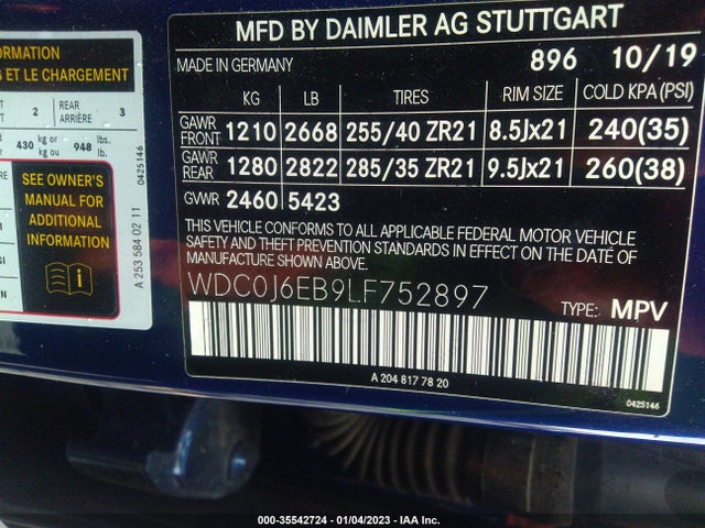 2020 Mercedes-Benz GLC-Class, VIN: WDC0J6EB9LF752897