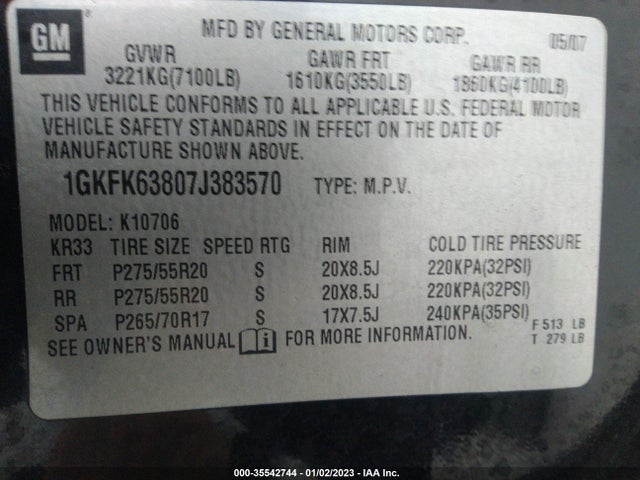 GMC YUKON DENALI 2007 1GKFK63807J383570 Image 10