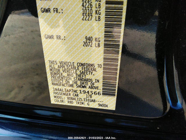 2017 NISSAN ALTIMA VIN: 1N4AL3AP7HC194566