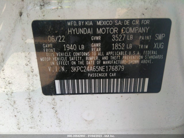2022 Hyundai Accent, VIN: 3KPC24A65NE176879