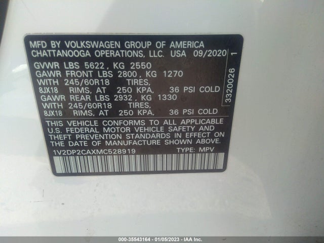 2021 Volkswagen Atlas, VIN: 1V2DP2CAXMC528919