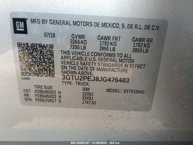 2018 GMC Sierra 1500, VIN: 3GTU2PEJ8JG476483
