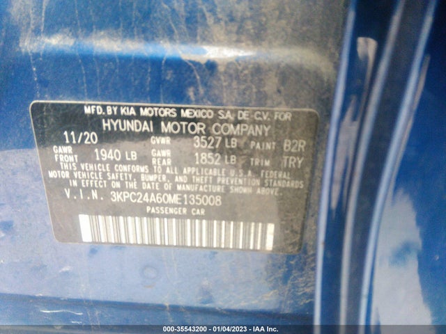 2021 HYUNDAI ACCENT SE VIN: 3KPC24A60ME135008