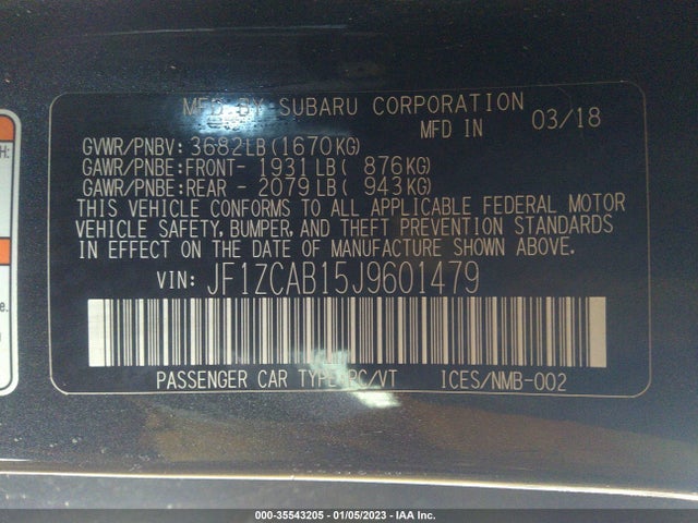 2018 Subaru BRZ, VIN: JF1ZCAB15J9601479