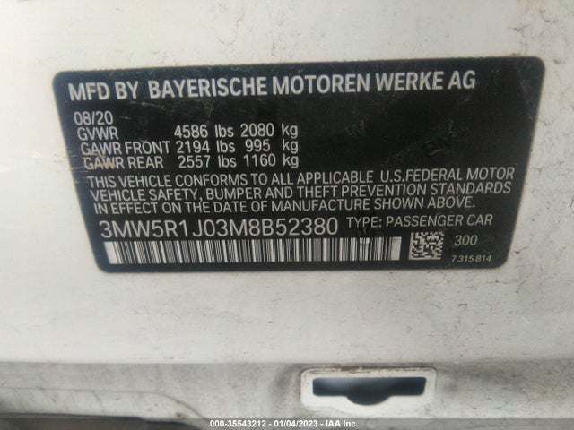 BMW 3 Series 330i 2021 аукцион фото