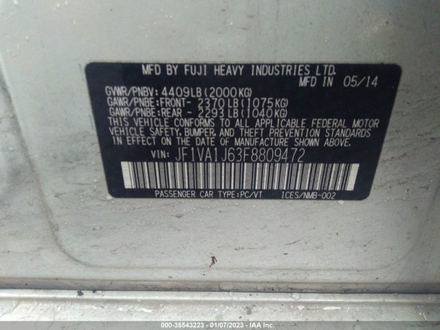 Subaru Wrx Limited 2015 JF1VA1J63F8809472 Image 9