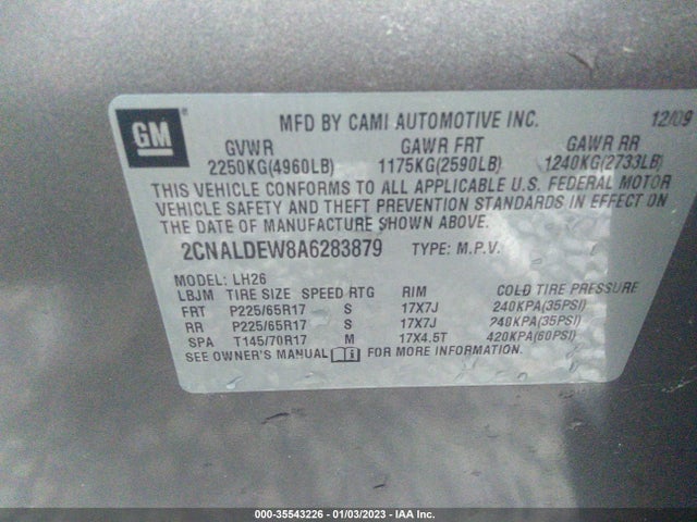 2010 CHEVROLET EQUINOX LT W/1LT VIN: 2CNALDEW8A6283879