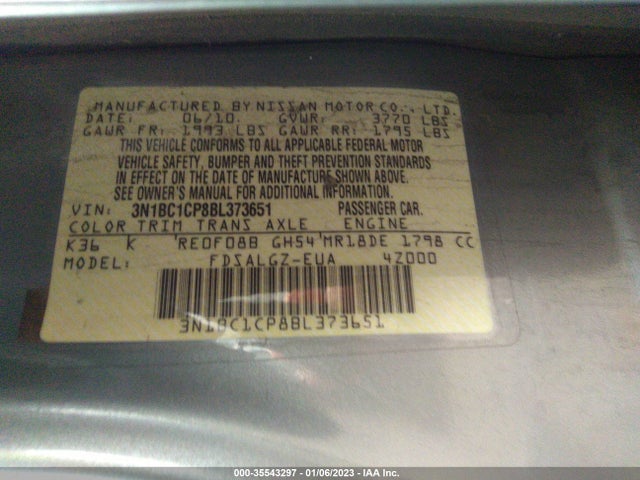 2011 NISSAN VERSA 1.8 SL VIN: 3N1BC1CP8BL373651