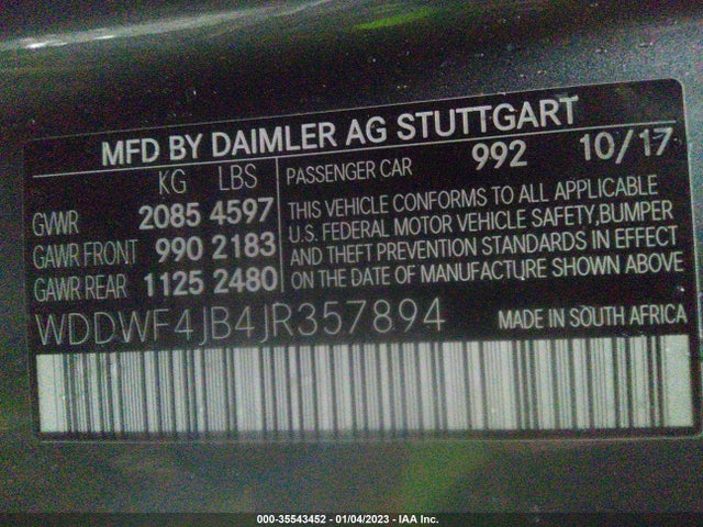 2018 Mercedes-Benz C-Class, VIN: WDDWF4JB4JR357894