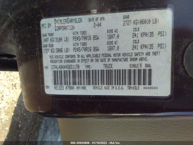 Dodge DAKOTA SLT 2004 1D7HL48NX4S651170 Image 10