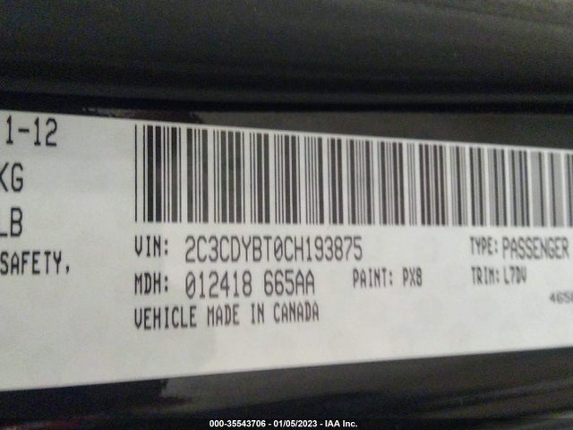 Продаж на аукціоні авто 2012 Dodge Challenger R/t, vin: 2C3CDYBT0CH193875, номер лоту: 35543706