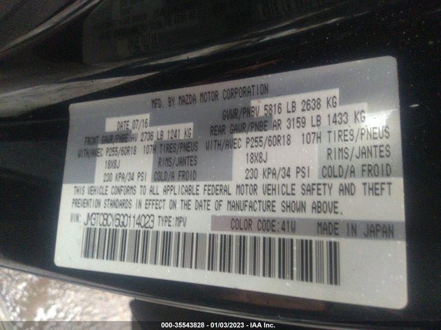 2016 Mazda CX-9, VIN: JM3TCBCY6G0114023