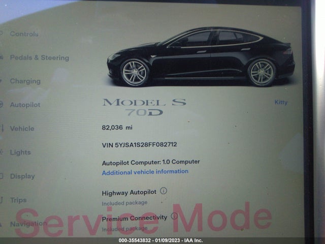 Tesla Model S 85d/70d/90d/p90d 2015 5YJSA1S28FF082712 Image 9