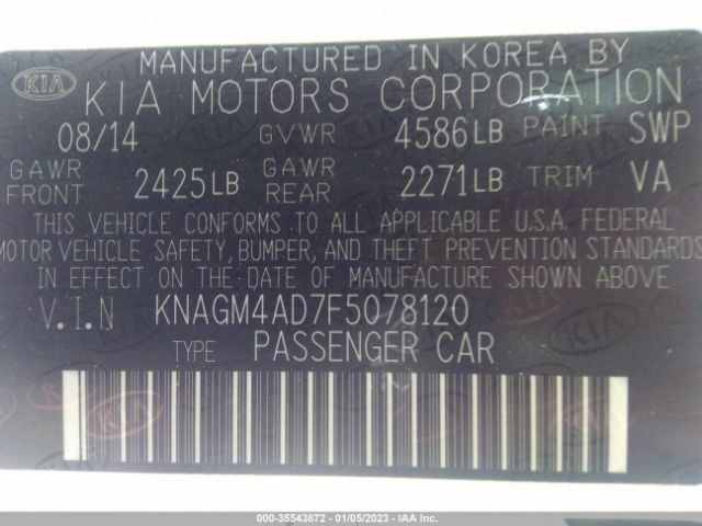 KNAGM4AD7F5078120 KIA OPTIMA HYBRID