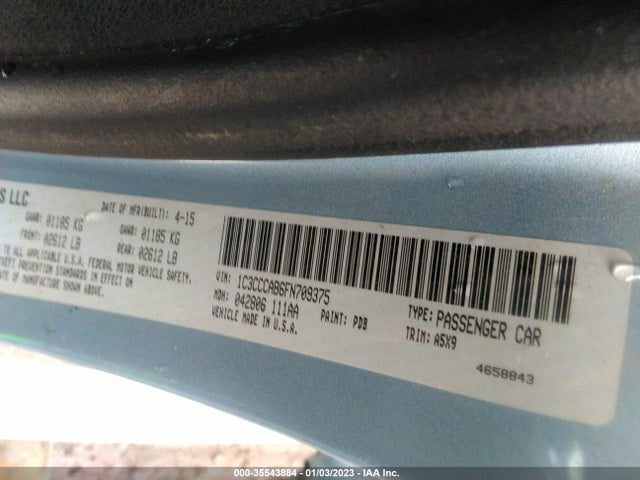 2015 CHRYSLER 200 LIMITED VIN: 1C3CCCAB6FN709375