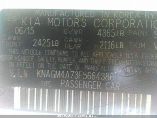 2015 Kia Optima, VIN: KNAGM4A73F5664386