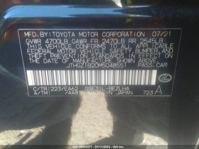 2021 Lexus IS, VIN: JTHGZ1B20M5048551