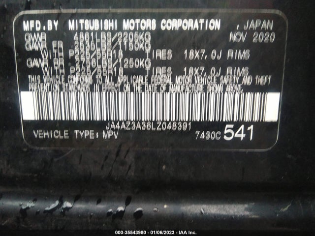 JA4AZ3A36LZ048391 Mitsubishi Outlander Es/se/sel/le/sp