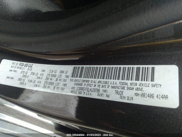 2020 RAM 1500 LIMITED VIN: 1C6RREHT6LN129786