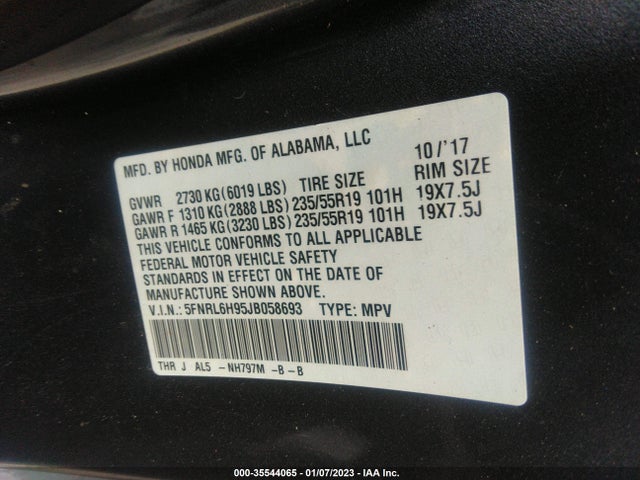 2018 Honda Odyssey, VIN: 5FNRL6H95JB058693