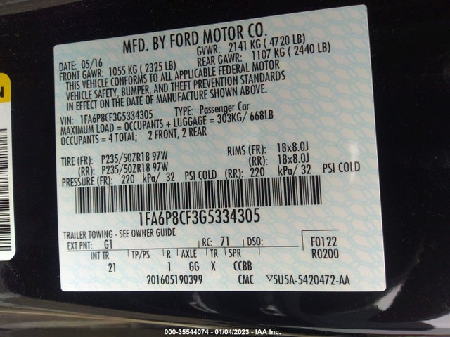 2016 Ford Mustang, VIN: 1FA6P8CF3G5334305