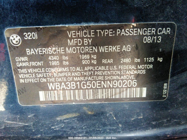 2014 BMW 3 SERIES 320I VIN: WBA3B1G50ENN90206
