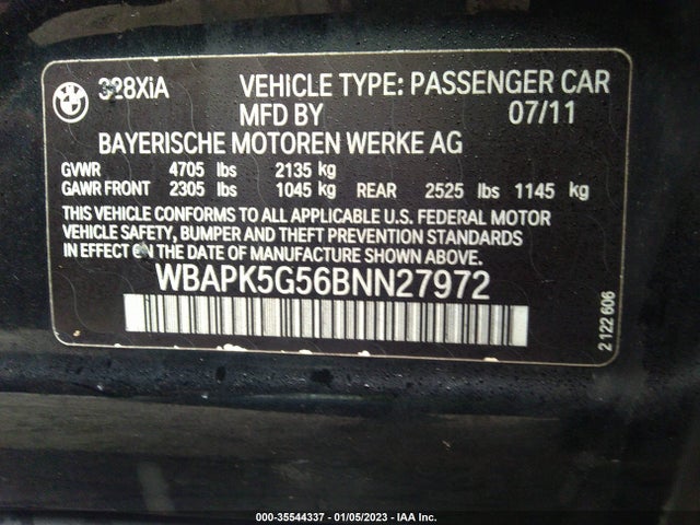 2011 BMW 3 SERIES 328I XDRIVE VIN: WBAPK5G56BNN27972