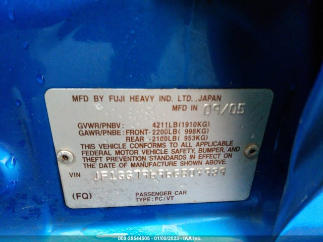 Subaru IMPREZA WAGON WRX 2006 JF1GG79696G804989 Image 10