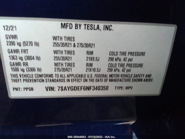 Tesla Model Y 2022 7SAYGDEF6NF340350 Image 11