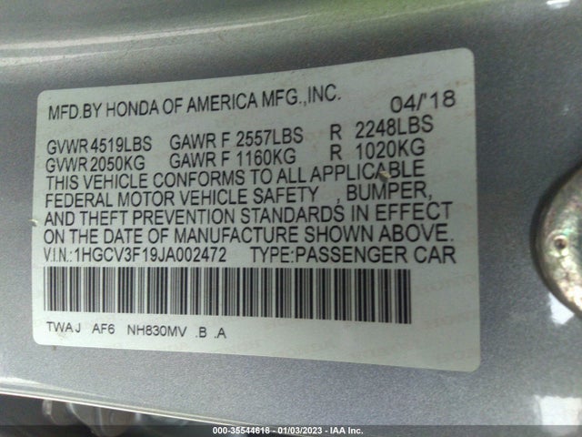 2018 Honda Accord, VIN: 1HGCV3F19JA002472