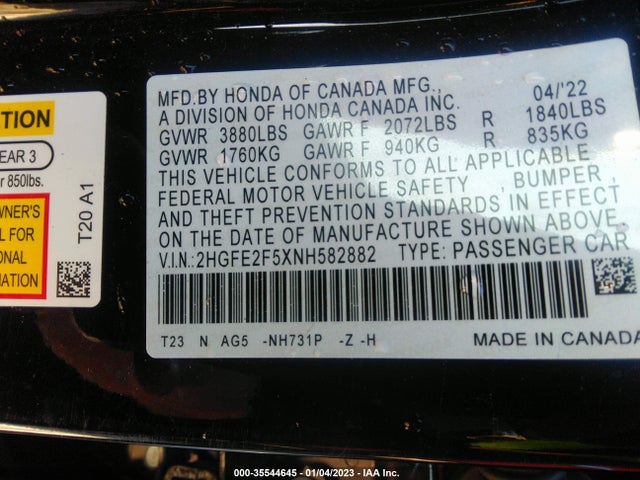 Honda Civic Sedan Sport 2022 2HGFE2F5XNH582882 Image 9