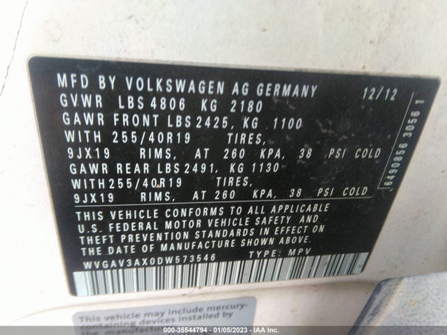 2013 VOLKSWAGEN TIGUAN SEL VIN: WVGAV3AX0DW573546