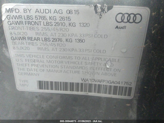 2016 Audi Q5, VIN: WA1DVAFP3GA041752