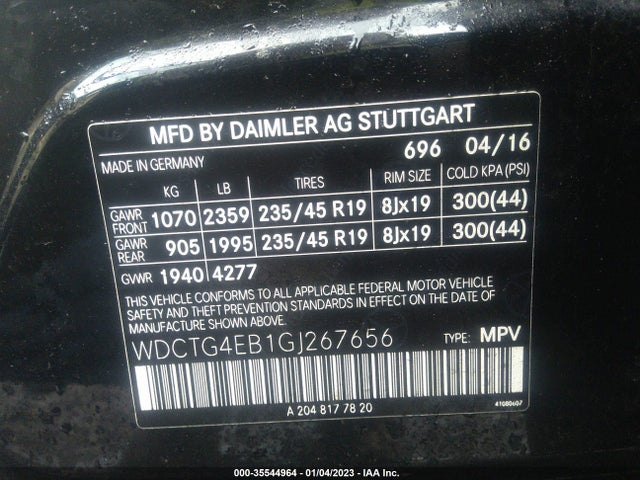 2016 Mercedes-Benz GLA-Class, VIN: WDCTG4EB1GJ267656