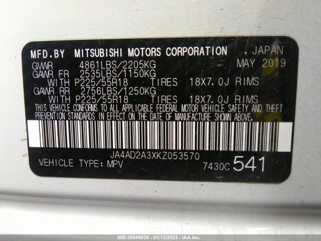 JA4AD2A3XKZ053570 Mitsubishi Outlander Es