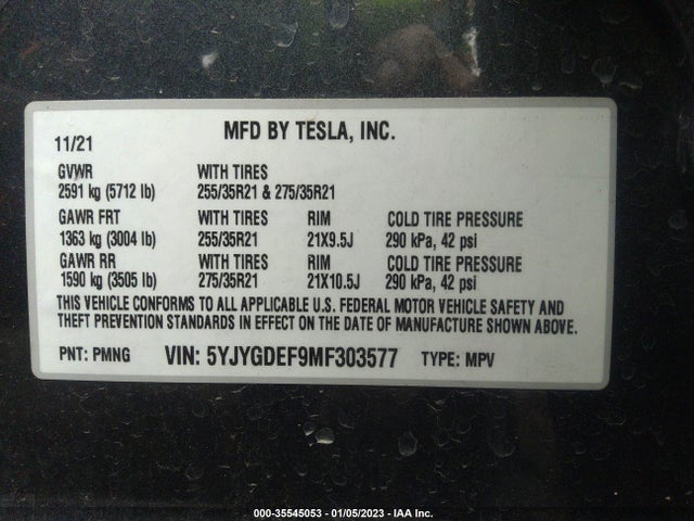 Tesla Model Y 2021 5YJYGDEF9MF303577 Image 9