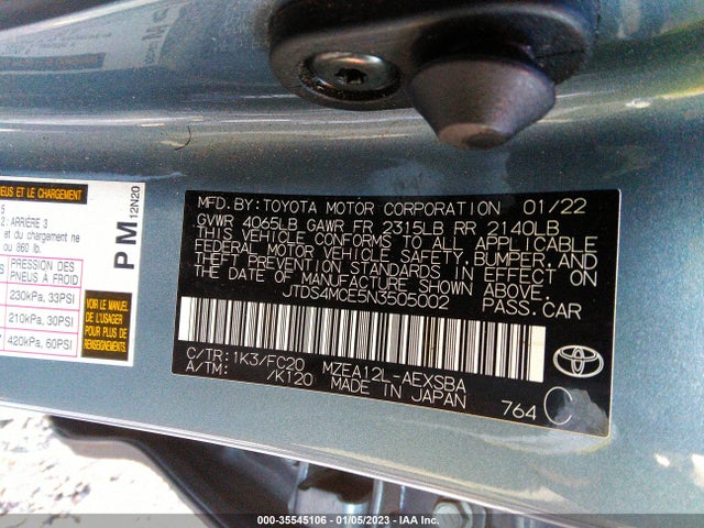 2022 TOYOTA COROLLA SE/SE NIGHTSHADE/APEX SE VIN: JTDS4MCE5N3505002