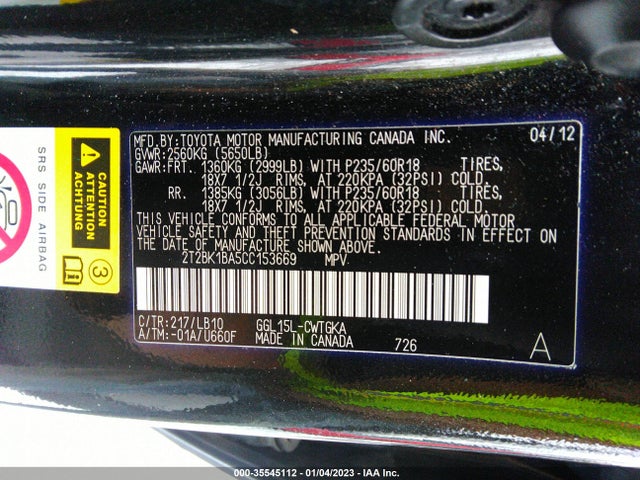 2T2BK1BA5CC153669 Lexus RX 350