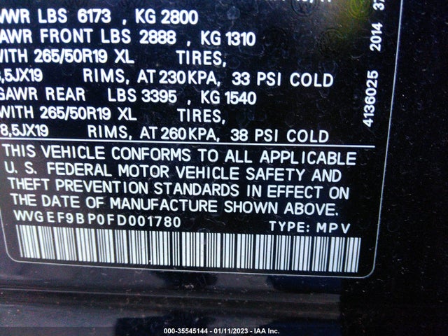 2015 Volkswagen Touareg, VIN: WVGEF9BP0FD001780