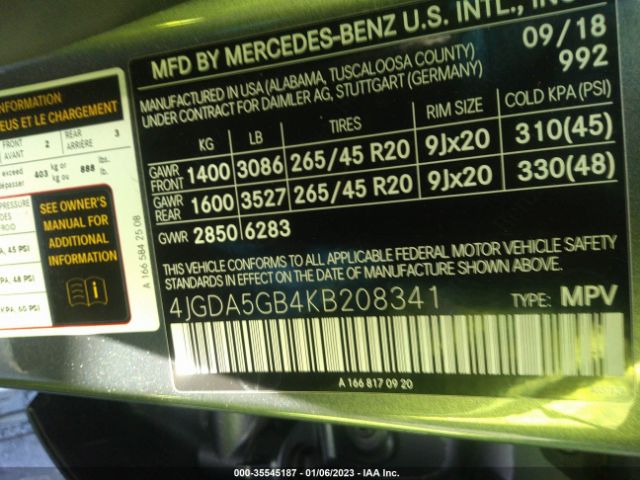 4JGDA5GB4KB208341 Mercedes-Benz Gle Gle 400