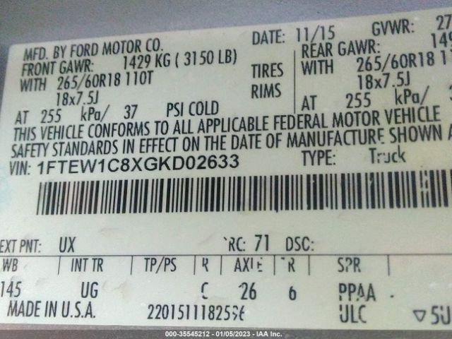 1FTEW1C8XGKD02633 Ford F-150 Xlt/xl