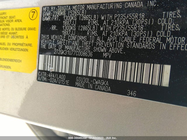 2T2GK31U77C008636 Lexus RX 350