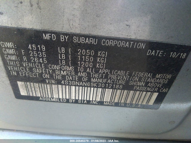 2019 Subaru Legacy, VIN: 4S3BNAN65K3012188