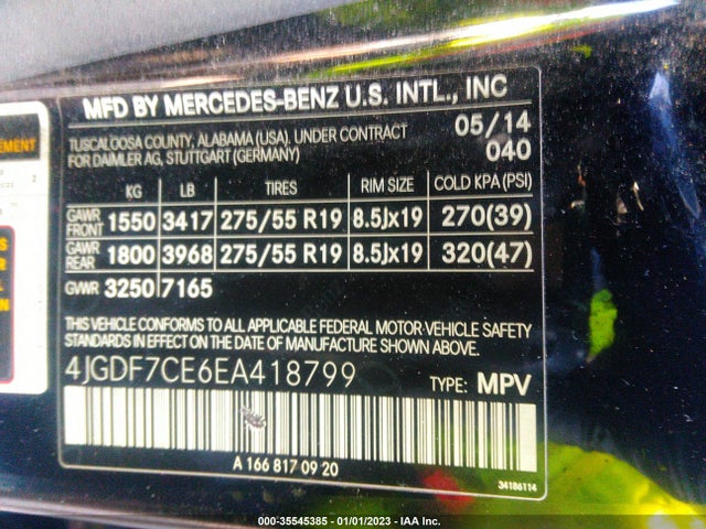 2014 Mercedes-benz Gl-class Gl 450 მანქანა იყიდება აუქციონზე, vin: 4JGDF7CE6EA418799, აუქციონის ნომერი: 35545385
