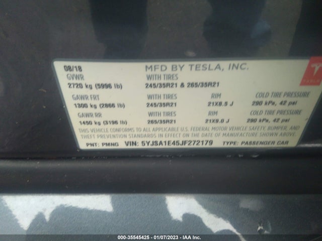 Tesla Model S 75d/100d/p100d 2018 5YJSA1E45JF272179 Image 9