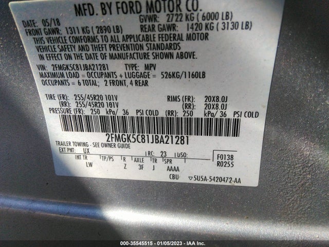 2018 Ford Flex, VIN: 2FMGK5C81JBA21281